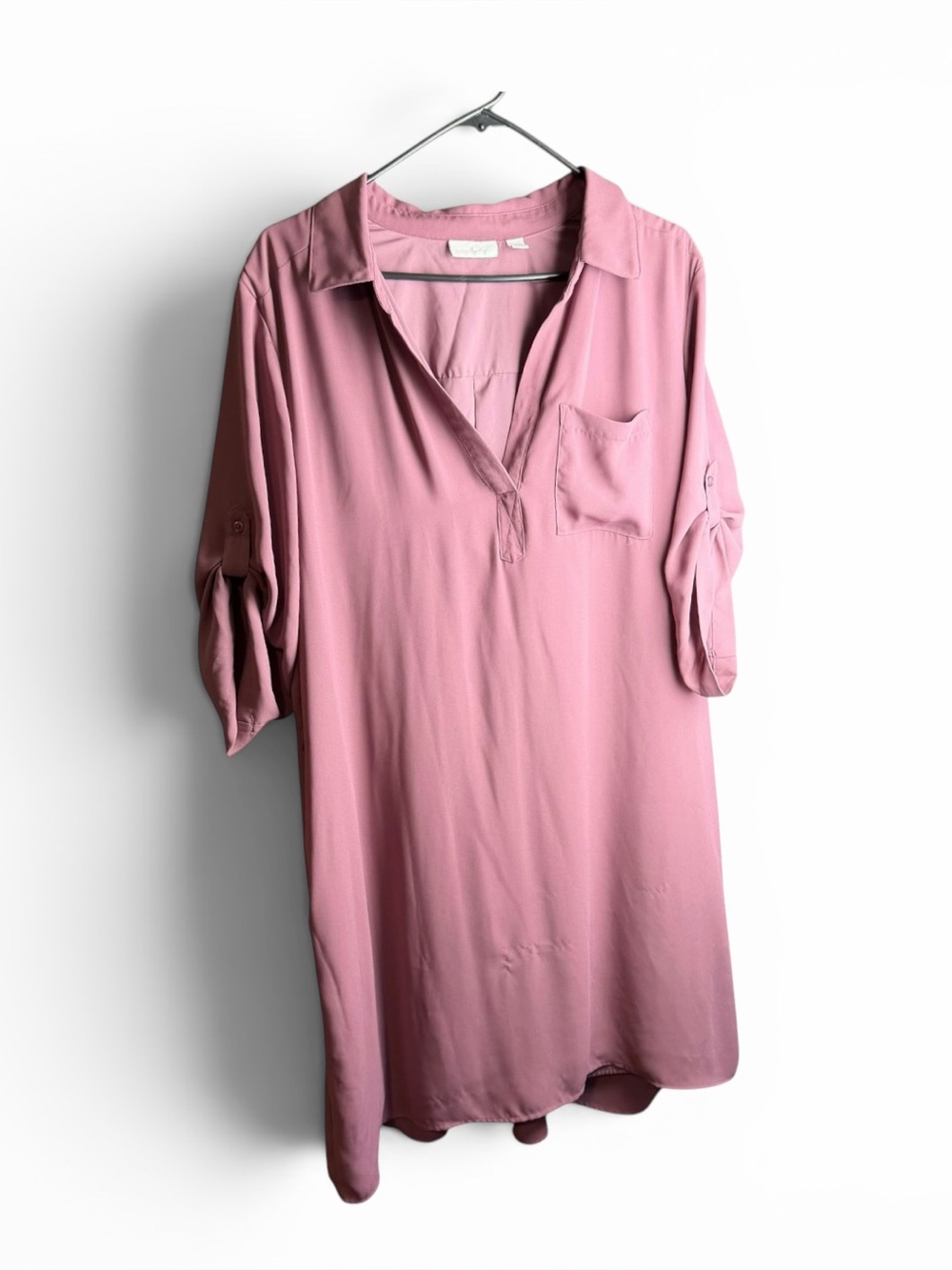 New York Company Blouse Dress Purple Quarter Sleeve XL V Neck Pockets